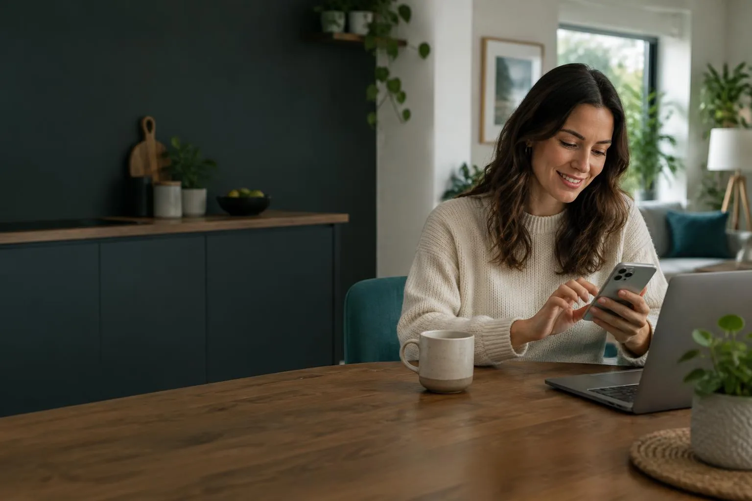 Customer arranging an appointment on her phone at home