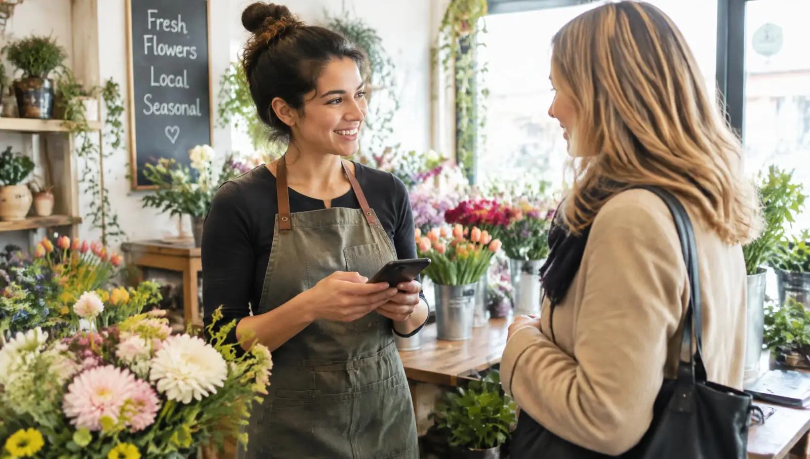 Florist chatting with a customer
