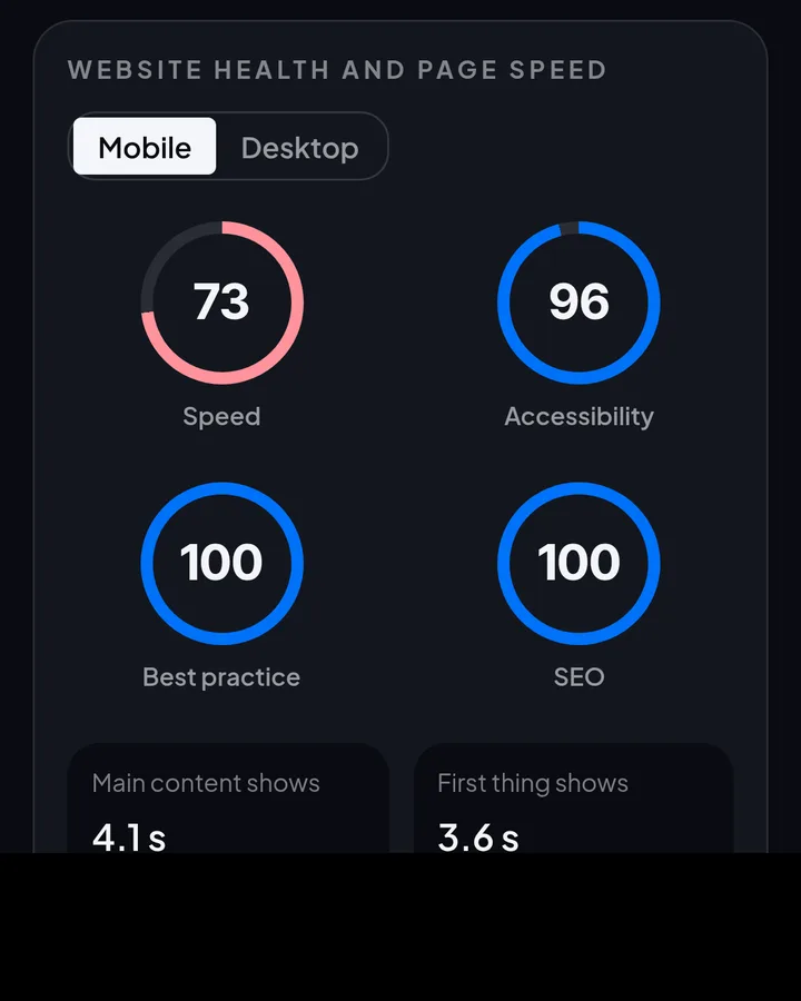 MORE. dashboard: page speed and website improvements