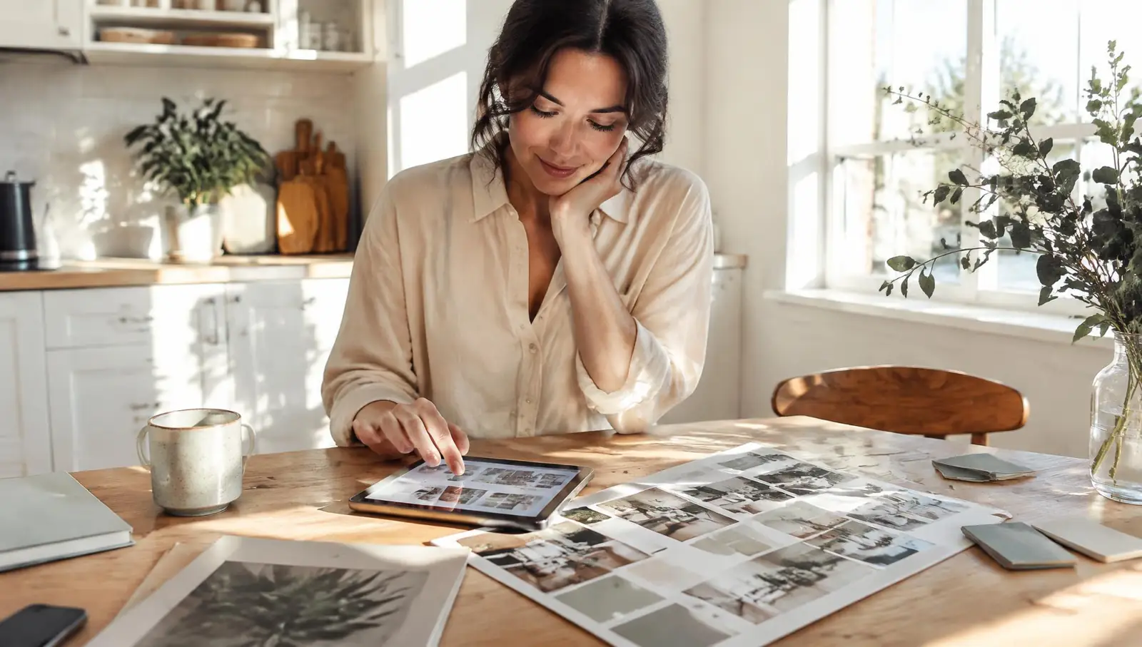 Woman planning home décor on a tablet