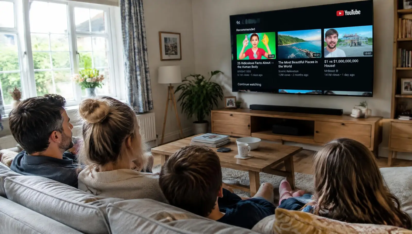 Family watching YouTube in their living room